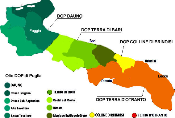La cartina dell'olio dop in Puglia