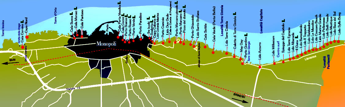 mappa di monopoli con spiagge cale e lidi